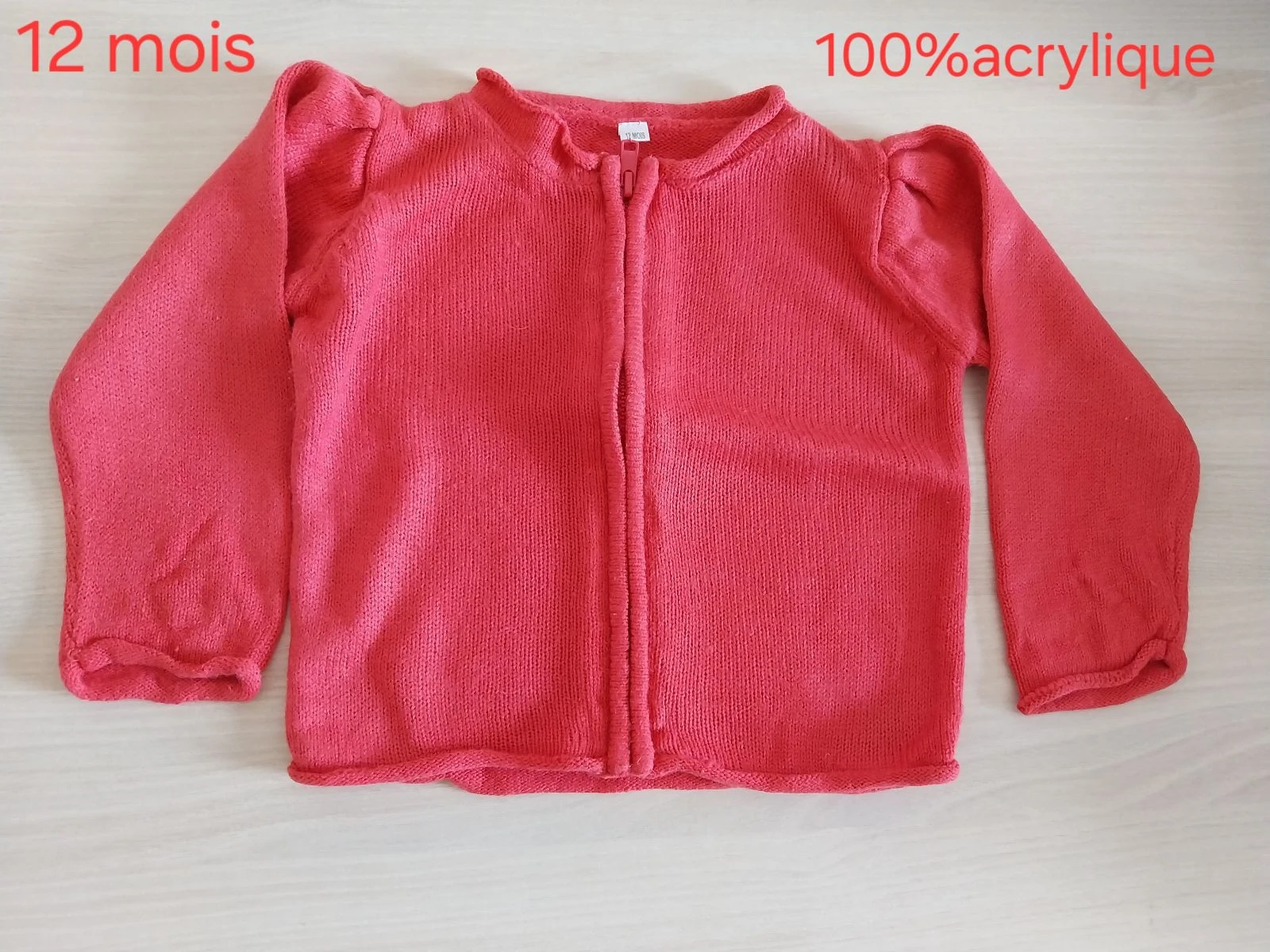 Gilet épais rouge fille 12 mois 